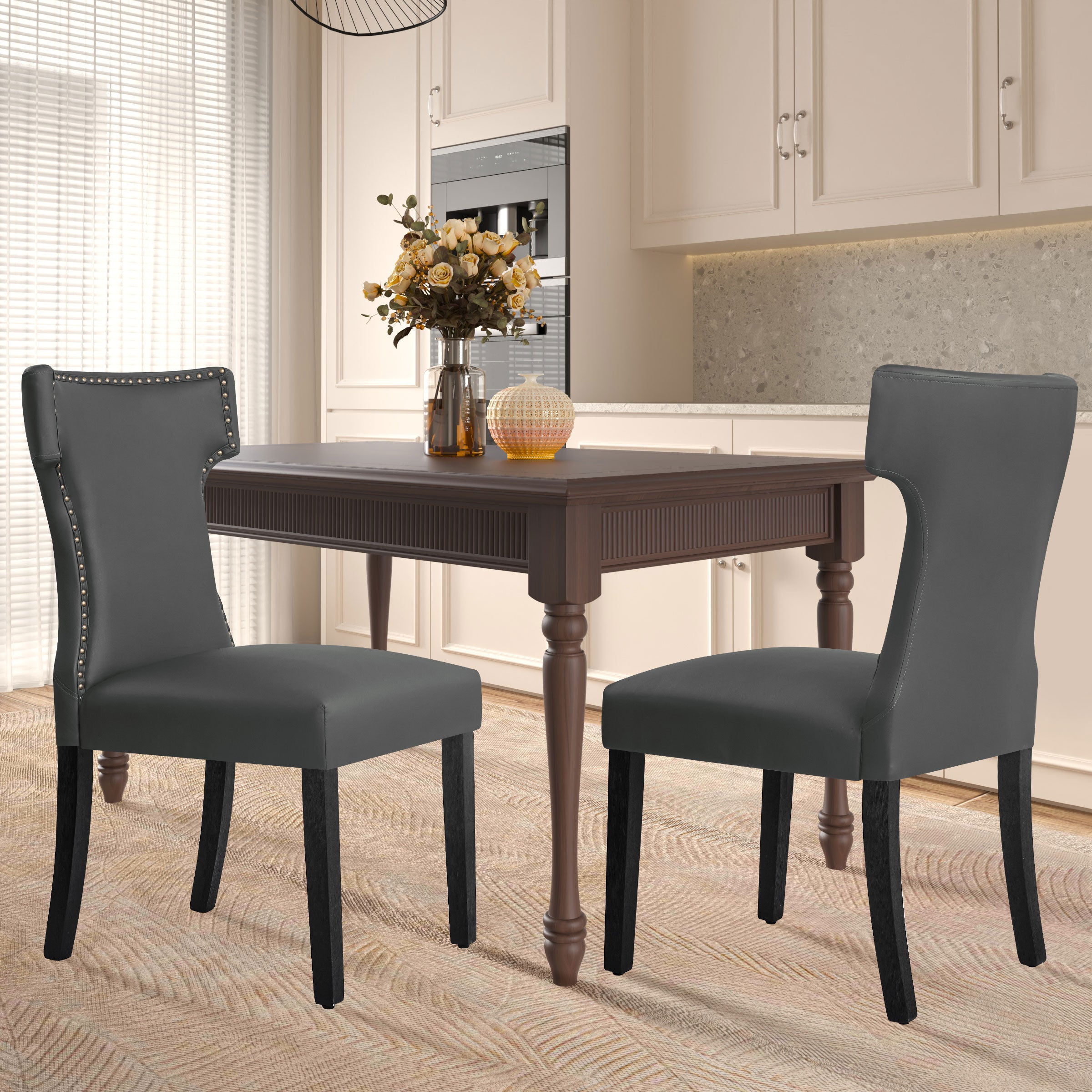 Wingback Dining Chair Hourglass Back Faux Leather Dining Chairs (Set of 2)