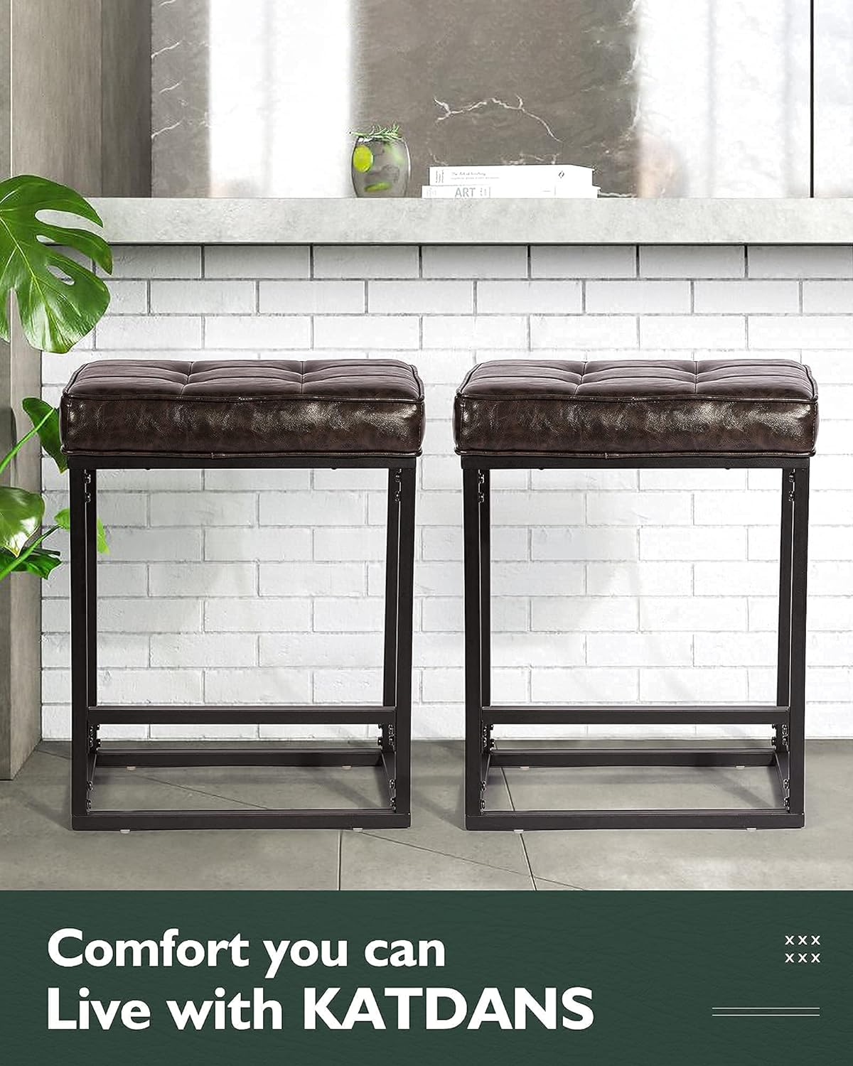 Vintage Leather Industrial Bar Stools （Set of 2）EXTRA 55%OFF AT CHECKOUT