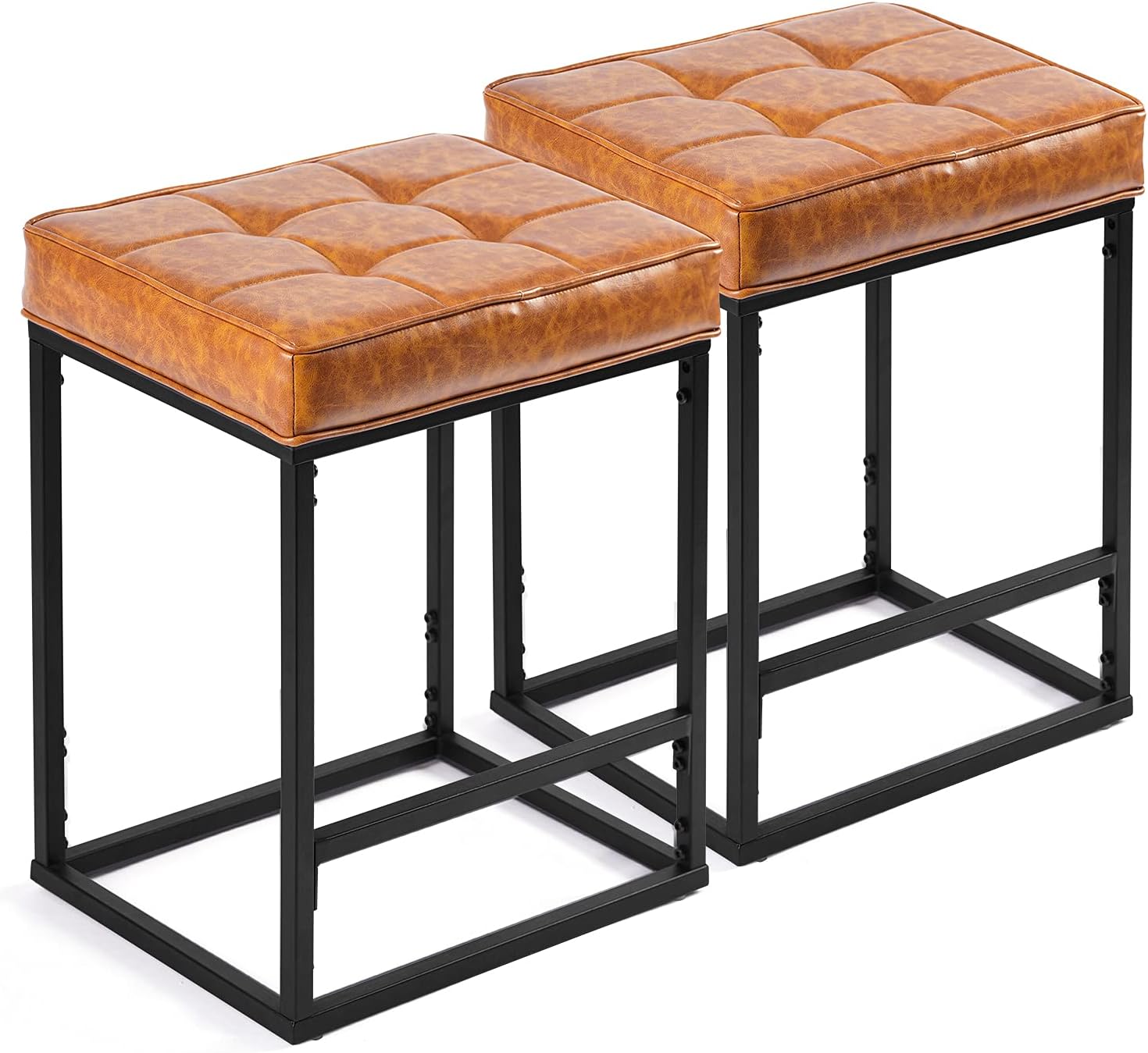 Vintage Leather Industrial Bar Stools （Set of 2）EXTRA 55%OFF AT CHECKOUT