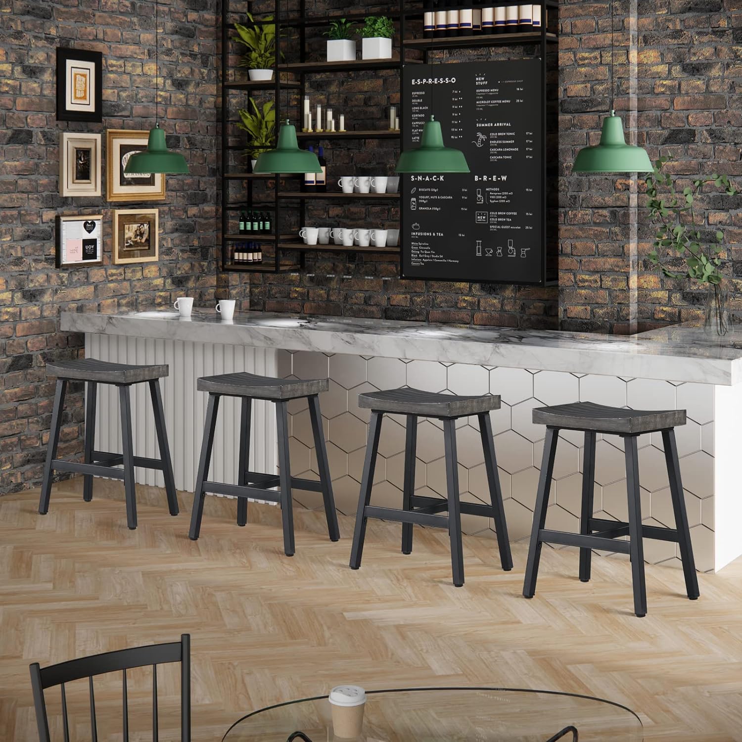 Rustic Industrial Wood Bar Stools （Set of 2）EXTRA 55%OFF AT CHECKOUT