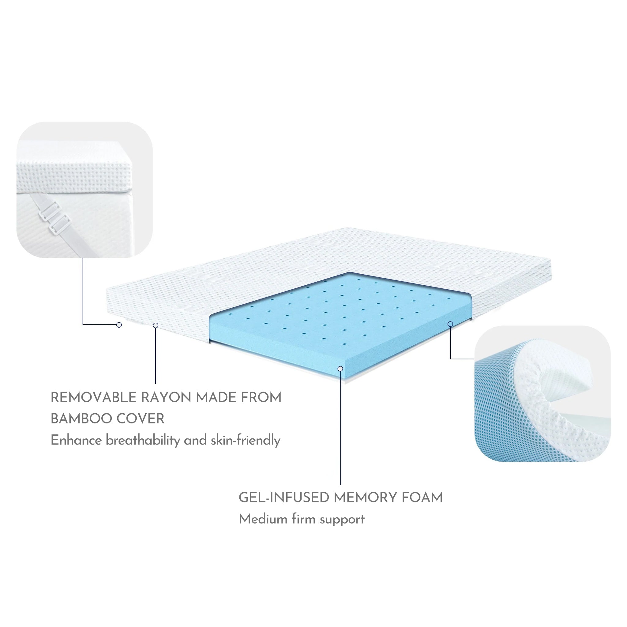 Subrtex 2,3, or 4 Inches Gel-Infused Memory Foam Bed Mattress Topper - Full- with Cover - 3 inch