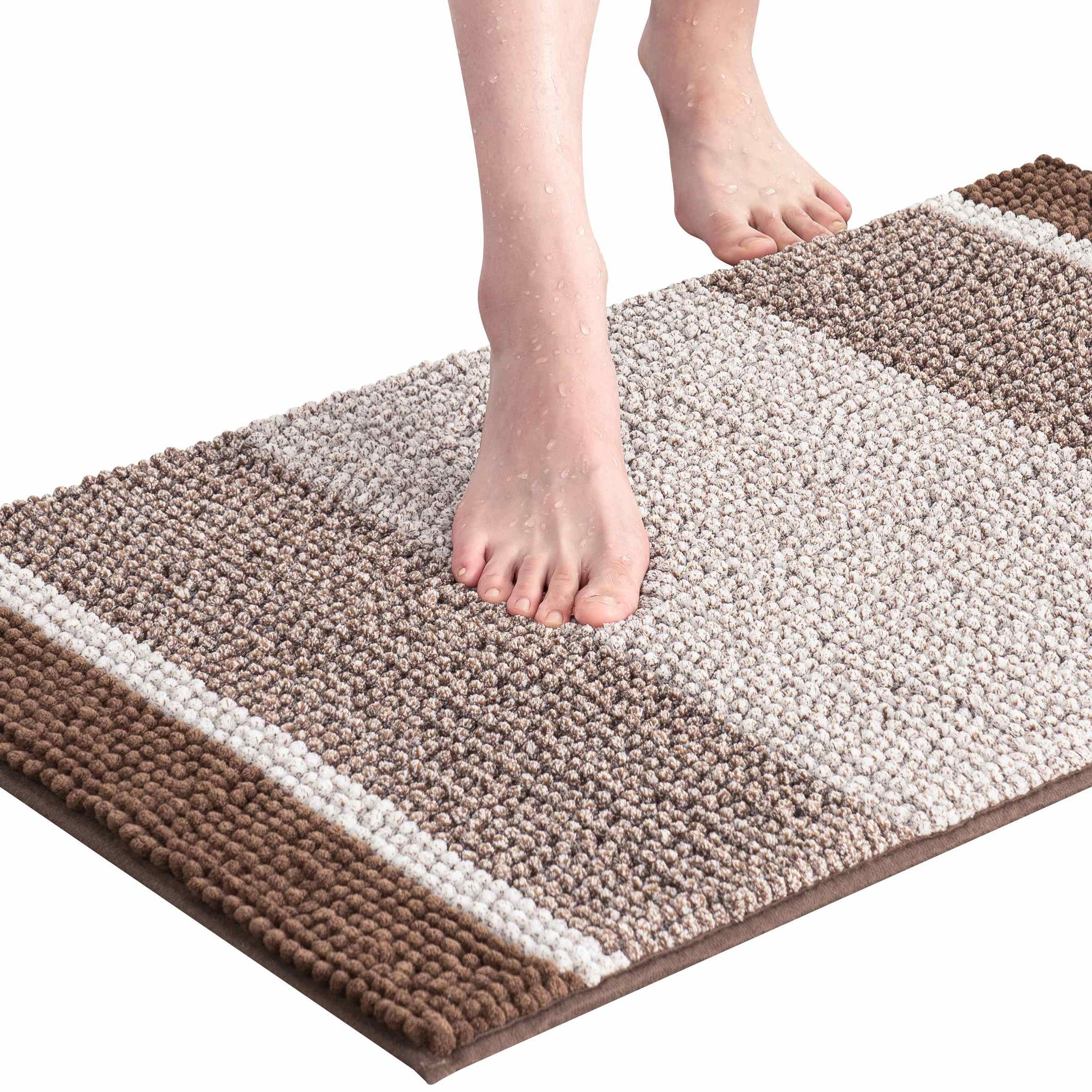 Subrtex Non-slip Bathroom Rugs Chenille Soft Striped Plush Bath