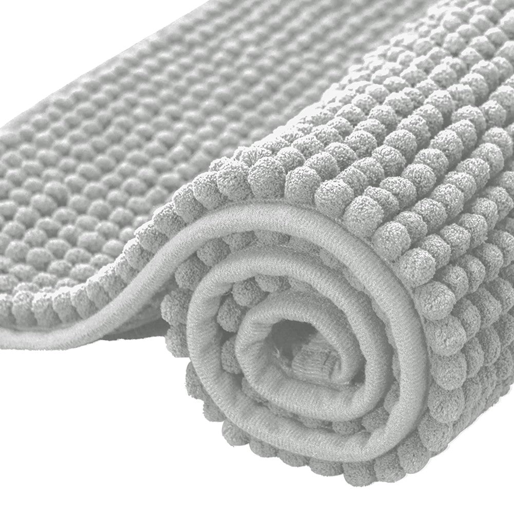 Subrtex Non-Slip Bathroom Rugs Chenille Soft Striped Plush Bath Mat Grey 24x60 1-Piece