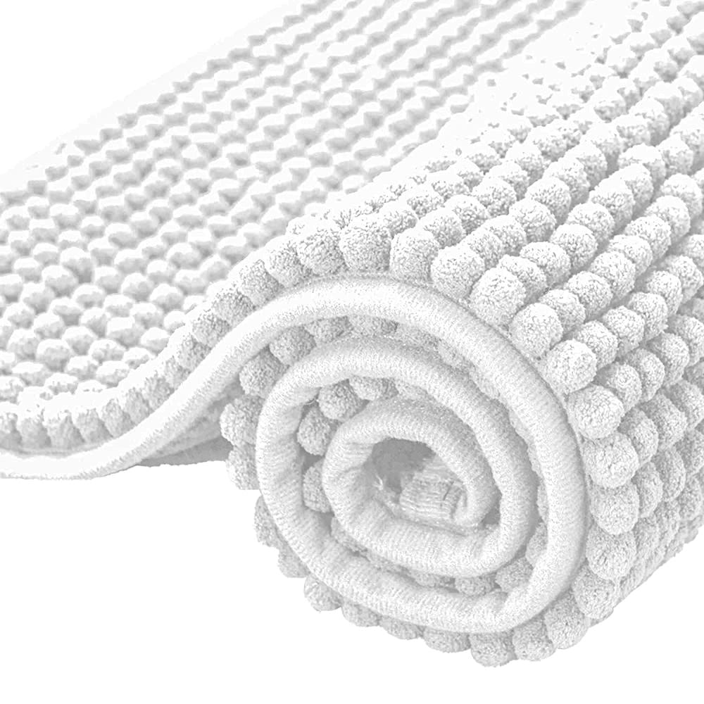 Subrtex Non-Slip Bathroom Rugs Chenille Soft Striped Plush Bath Mat Grey 24x60 1-Piece